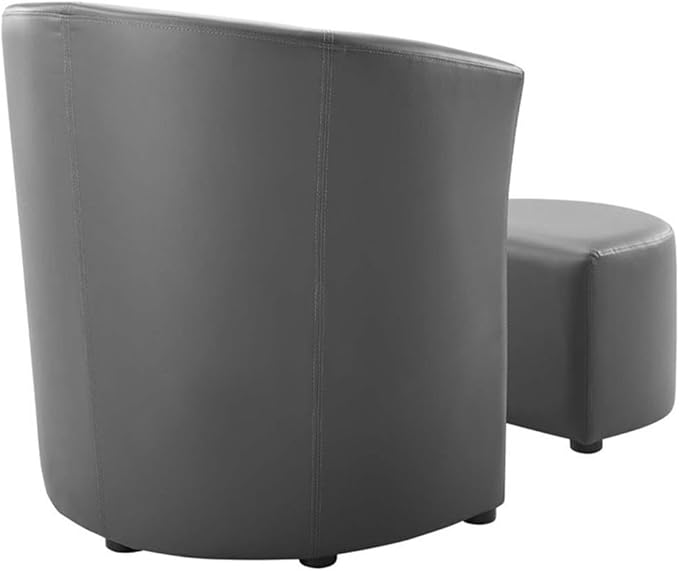 Pemberly Row Modern Faux Leather Armchair and Ottoman Gray Finish Foam Padded Upholstery Wooden Frame Self-Storage Tuck Away Ottoman 30 H x 22 W x 28 D Living Room or Lounge Seating