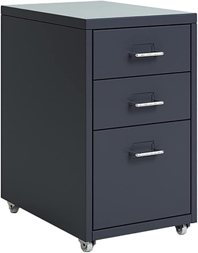 ELEFOCUS Metal Mobile File Cabinet with Wheels - 3-Drawer Filing Cabinet Under Desk for Home/Office(Color:Dark Gray)