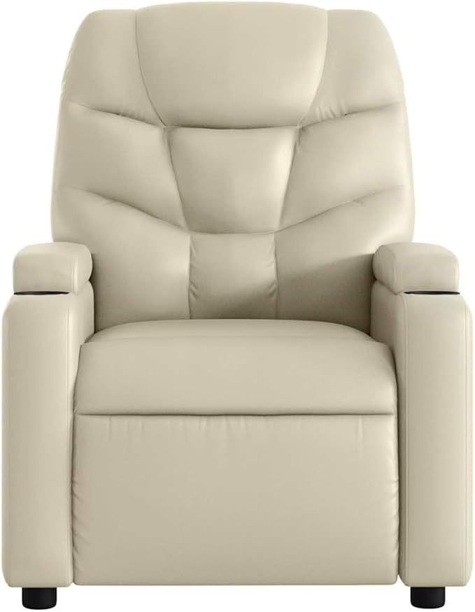 vidaXL Massage Recliner Chair - Cream Faux Leather Manual Reclining Vibration Massage Functions Cup Holders Solid Frame - Home Office Living Room
