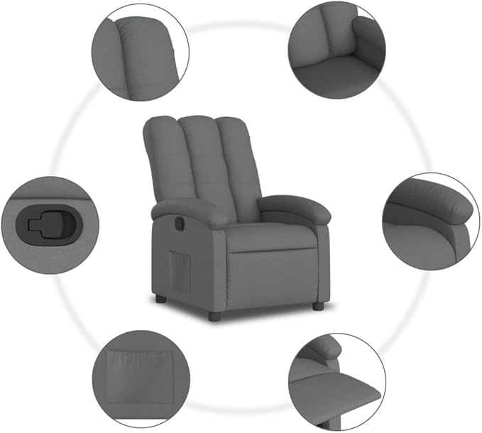 vidaXL Recliner Chair Dark Grey 100% Polyester Fabric Metal Plywood