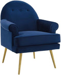 Pemberly Row Modern Velvet Button Tufted Accent Armchair Navy Upholstery Gold Stainless Steel Legs Dense Foam Padding 25.5 H x 30 W x 33.5 D Living Room Lounge or Home Office Chair
