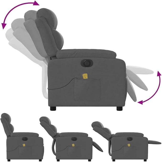 vidaXL Electric Massage Recliner Chair with Vibration-6 Points Fabric Covered Automatic Adjusting Footrest/Backrest in Dark Gray