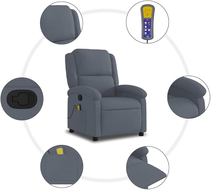 vidaXL Dark Gray Velvet Manual Massage Recliner-Comfortable Seating with Side Pocket Sturdy Frame and 6-Point Vibration Massage for Living Room/Lounge