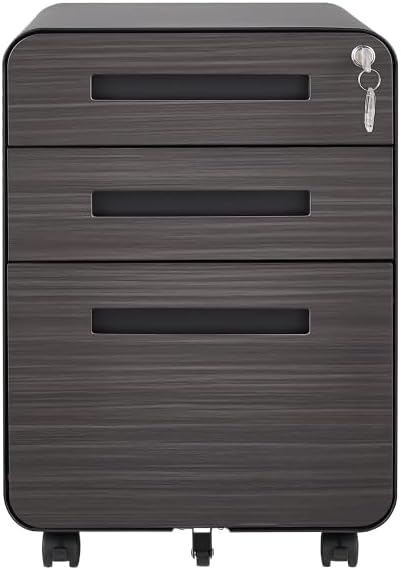 3-Drawer Mobile Filing Cabinet with Lock Legal/Letter Sized Office Storage Suitable for Offices and Study Rooms (Black Wood)
