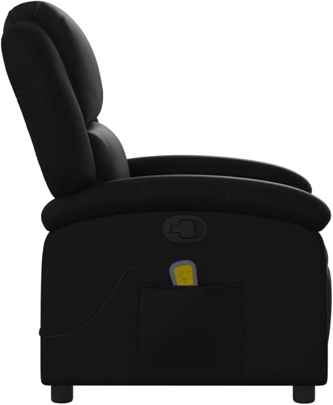 Massage Recliner Chair Black Faux Leather Metal Plywood Single Seater Ergonomic Design Living Room Office Reading Relaxation