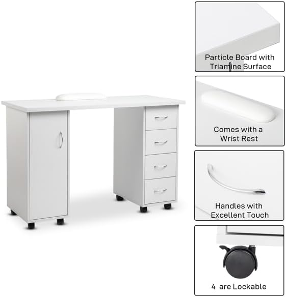 White Rolling Home Office Computer Desk Corner Desk Rolling Desk with Storage Drawers Home Office Desks Home Table with Drawers &amp Cabinet Modern Writing Desk On Wheel Nail Table with Drawer W