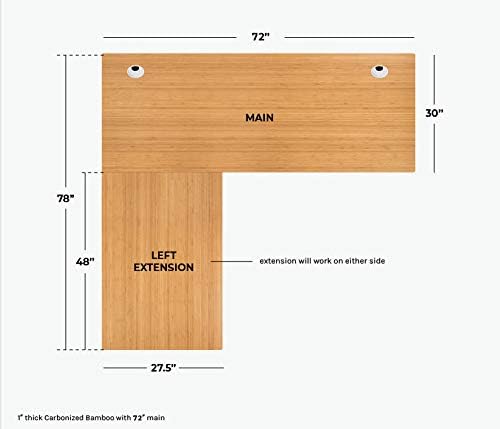 VWINDESK 72 x 30 x 1 Inch 100% Solid Bamboo Desk Table Top Onlyfor Standing Desk Home Office Desk with 60mm Grommets(Right Angle)