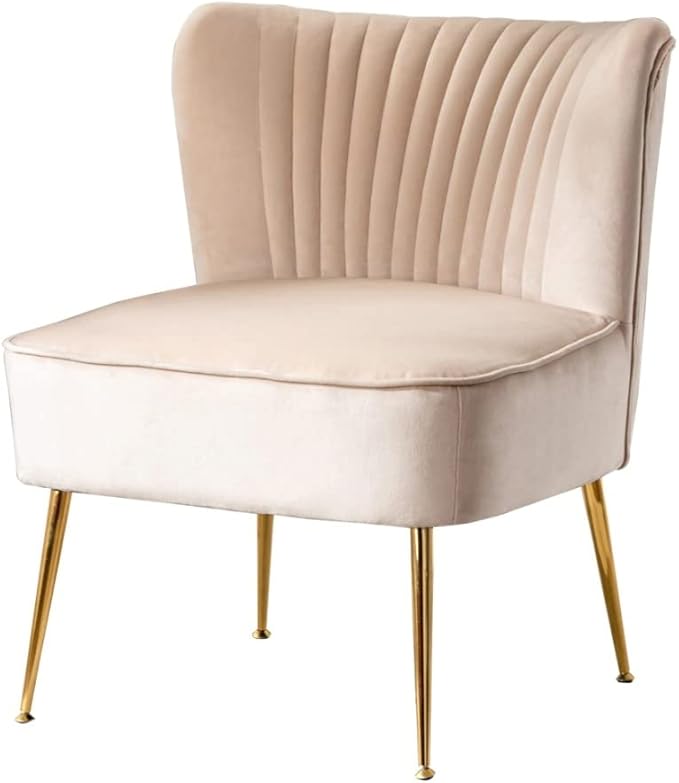 Mid Century Design Lounge Chair Living Room Accent ChairVertical Channel Tufting Iconic Silhouette |Accent Barrel Side Arm Chair |Solid Wood Frame Flared Gold-Finished Metal Legs Tan Taupe Color