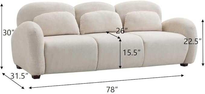 Christopher Knight Home Perla Modern Fabric Upholstered 3 Seater Sofa Couch with Pillow Wooden Home Sofa Living Room Comfy Cloud Couch for Bedroom Apartment Home Office Light Beige