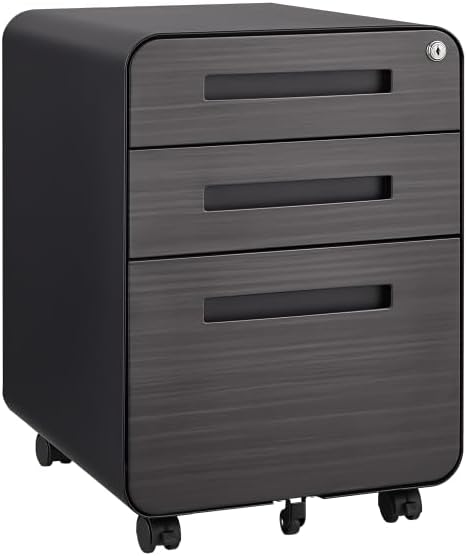 3-Drawer Mobile Filing Cabinet with Lock Legal/Letter Sized Office Storage Suitable for Offices and Study Rooms (Black Wood)