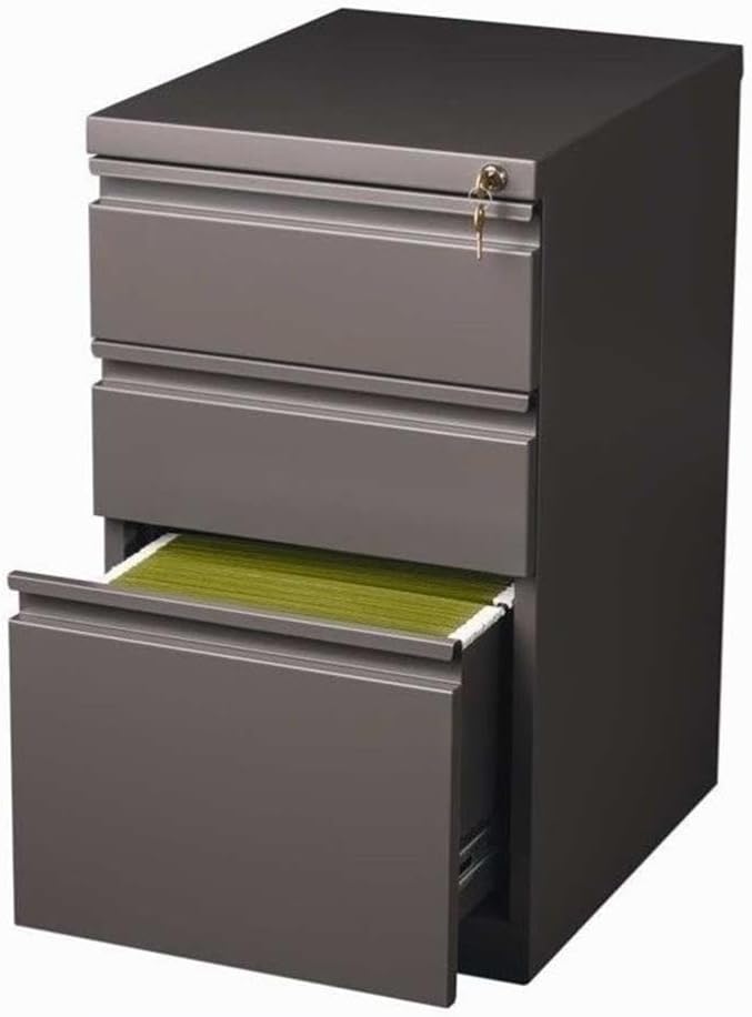 BOWERY HILL 3-Drawer Mobile Metal Filing Cabinet 20 Depth Espresso Finish Durable Commercial Grade with Full Extension Drawers Locking Storage for Office Fits Letter-Size Files
