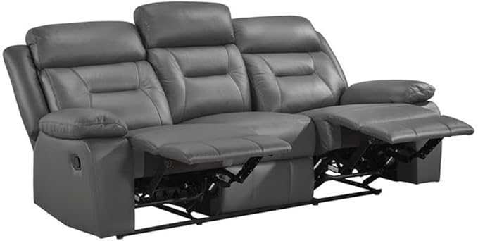 Lexicon Laconia Leather Double Reclining Sofa in Dark Gray