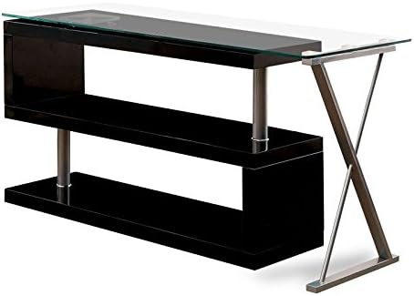Furniture of America Lilliana S-Shaped Glass-Top Office Desk Black