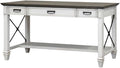 White Wood Writing Desk with Three Utility Drawers Built-in Power Center Charging Shelf and Spacious Home Office Work Surface