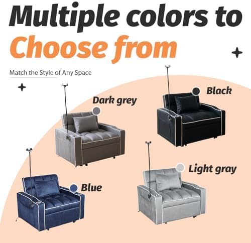Convertible Sleeper Chair Pull Out Chair Sleeper with Bracket and Cup Holder Chairs Bed Sleepers for Adults 3 in 1 Sofa Bed Chairs for Small Spaces Living Room Dark Gray