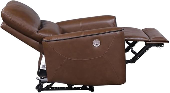 Pemberly Row Modern Faux Leather Power Recliner Chair Saddle Brown 39.75 H x 36.5 W x 37 D Foam Cushions USB Port Power Recline Comfortable Living Room Seating