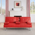 Futon Sofa Bed Modern Folding Couch for Small Space Faux Leather Convertible Loveseat Sleeper Bed Daybed Recliner Lounge Sofas for Living Room2 Cup HoldersMetal LegsRemovable Armrests (Red)