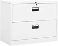 White Steel File Cabinet with Lock 2-Drawer Office Storage Cabinet for Home Office Legal/A4/Letter Size Filing 198.4 lb Capacity 35.4”x18.1”x28.5”