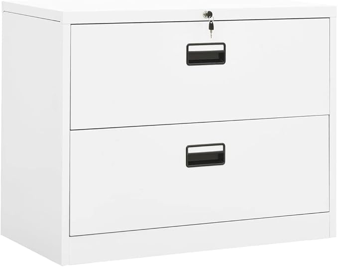 White Steel File Cabinet with Lock 2-Drawer Office Storage Cabinet for Home Office Legal/A4/Letter Size Filing 198.4 lb Capacity 35.4”x18.1”x28.5”