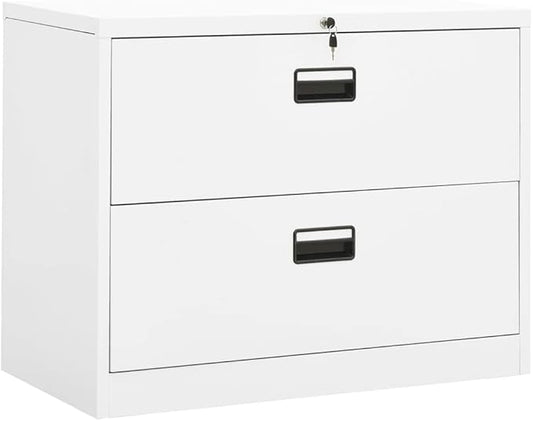 White Steel File Cabinet with Lock 2-Drawer Office Storage Cabinet for Home Office Legal/A4/Letter Size Filing 198.4 lb Capacity 35.4”x18.1”x28.5”