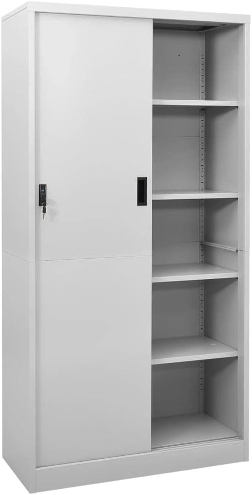 Metal Garage Storage Cabinet File Cabinets Standing Cabinets Bookcases Storage Cabinets Office Cabinet with Sliding Door Light Gray 35.4x15.7x70.9 Steel