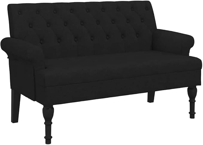vidaXL 47 W Small Loveseat Fabric Chesterfield Sofa with Button Tufting &amp Rolled Armrests for Small Spaces 2 Seater Couch for Living Room &amp Bedroom Black