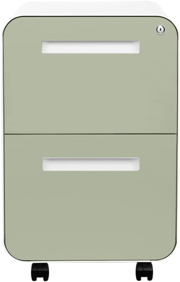 Laura Davidson Furniture Stockpile 2 Drawer Mobile File Cabinet with Lock - Under Desk Metal Filing Cabinet Legal/Letter File Folders Wheels and Stationary Feet Pre-Assembled Sage Green