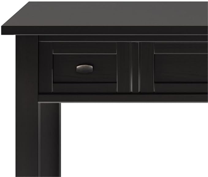 Pemberly Row Solid Wood Writing Desk 48 in Hickory Brown Finish Transitional Design with Keyboard Tray Side Storage Drawers Shaker Style for Home Office or Living Room