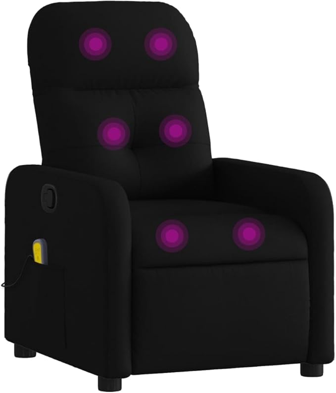 vidaXL Massage Recliner Chair - Elderly-Friendly Black Fabric Armchair with Manual Recline/6-Point Vibration/USB-Powered Massage