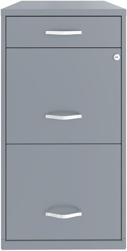 Scranton &amp Co 18 3-Drawer Metal Filing Cabinet Gray Finish High-Sided Letter File Storage Locking Top Drawers with Pencil Organizer Smooth Glide Suspension Compact Home or Office Use