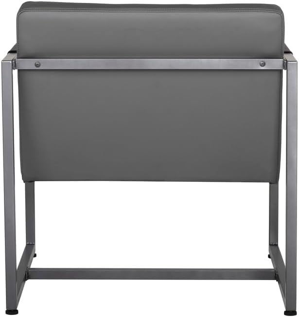 Maykoosh Mid-Century Modern Accent Chair - Pewter Grey Bonded Leather &amp Metal Frame - Cozy Living Room Seating