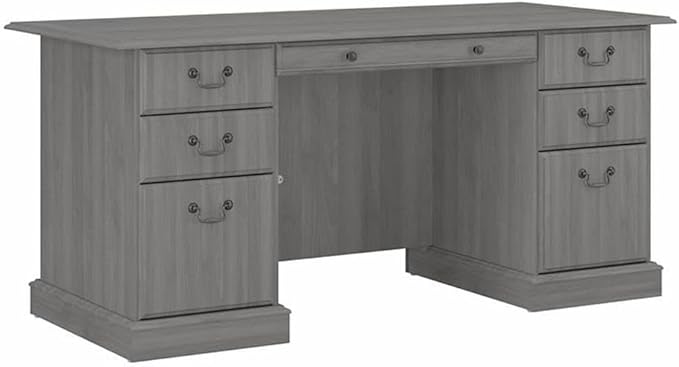 Bush Furniture Saratoga Executive Desk with Drawers Modern Gray