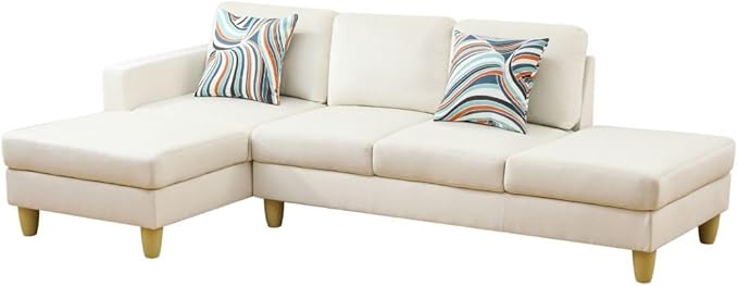 L Shape 2-Piece Home Modular Sectional Sofa Comfy Cozy Corner Sofas Small Fabric Couch with Pillow for Modern Living Room/Bedroom/Office/Apartment Beige Lint