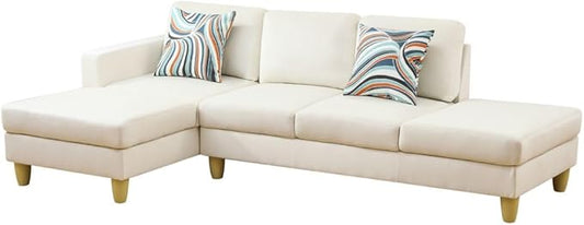 L Shape 2-Piece Home Modular Sectional Sofa Comfy Cozy Corner Sofas Small Fabric Couch with Pillow for Modern Living Room/Bedroom/Office/Apartment Beige Lint