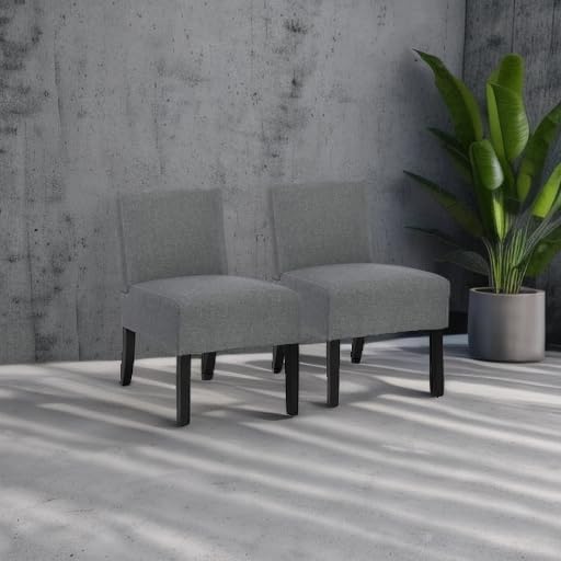 BestMassage Dining Chairs Accent Chair Armless Chair with Solid Wood Legs Home Furniture for Set of 2 Urban Style Modern Elegant Design Fabric Living Room ChairsGrey
