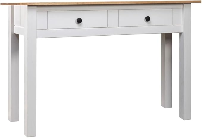 Wooden Writing Computer Desk with 2 Drawers Home Office Desk Writing Study Table for Bedroom Console Table for Living Room White 43.3x15.7x28.3(G)