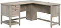 Pemberly Row L-Shaped Engineered Wood Desk Chalked Chestnut Finish 59 in Wide Built-in File Drawer Cord Management Lower Shelf Storage Home Office Executive Desk for Work or Study Use