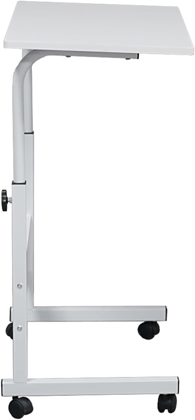 Mobile Height Adjustable Laptop Stand Computer Workstation for Sitting Classroom Medical Table w/Wheels Removable Steel Side Table with Baffle for Couch Home Office White L
