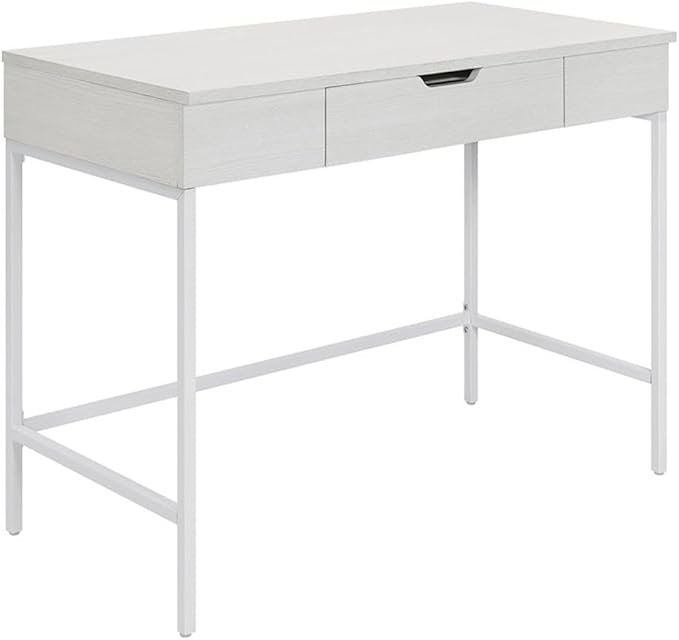 Pemberly Row Worksmart Sit-to-Stand Desk 40 W x 20 D x 31 H White Oak Engineered Wood Adjustable Height with Storage Drawer Modern Steel Frame Home Office or Student Desk