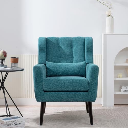 Modern Side Chair Square Shape Chenille Arm Chair Comfy Soft Padded Lounge Chair for Living Room Bedroom Home Office Kitchen(Teal)