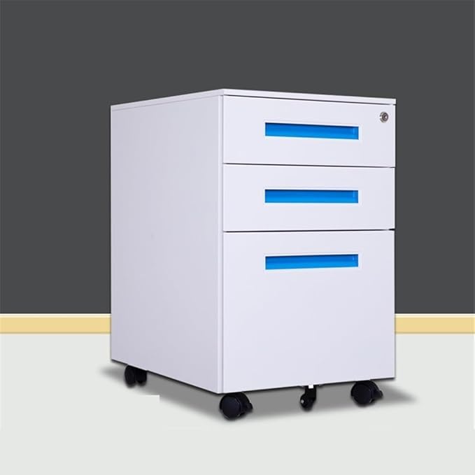 Furniture Color Steel Mobile File Cabinet Under Desk Thick Storage Cabinet Three Drawers with Wheels Printer Stand(Blue)