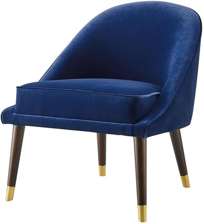 BOWERY HILL Mid-Century Velvet Accent Chair Navy Blue Finish 30 H x 25 W x 27 D Solid Wood Frame Brass Capped Legs Half-Teacup Seat Stylish Comfortable Design for Living Room or Bedroom