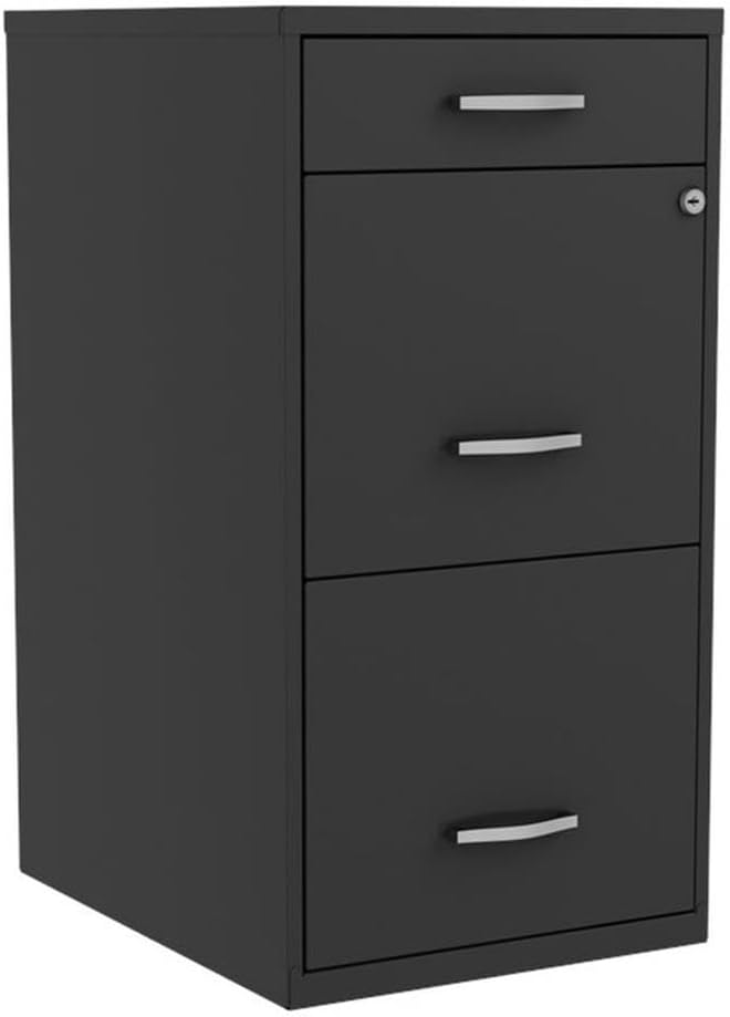 UrbanPro 3-Drawer Metal Filing Cabinet 18 D x 14.25 W x 27.32 H Black Finish Lockable Storage Organizer High-Sided Letter File Drawers Compact Home or Office Filing and Accessory Organizer