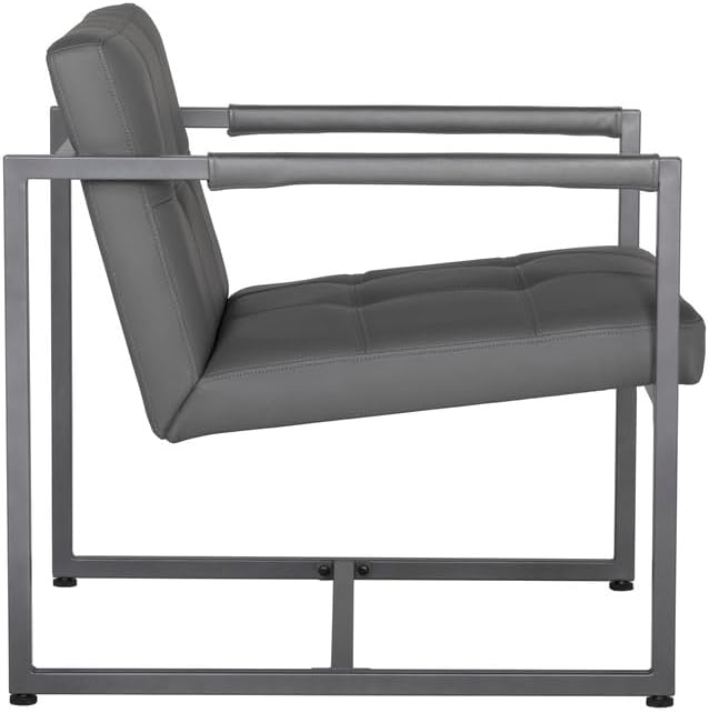 Maykoosh Mid-Century Modern Accent Chair - Pewter Grey Bonded Leather &amp Metal Frame - Cozy Living Room Seating