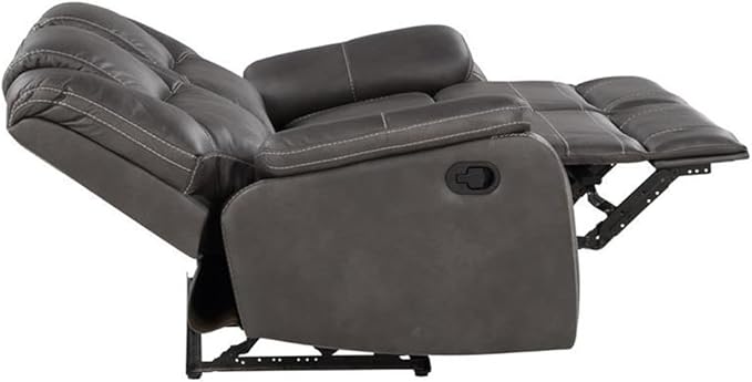 Steve Silver Katrine Charcoal PU Manual Love Seats Two Built-in Recliners Luxurious Padded Charcoal Faux-Leather Baseball Stitching 62 L x 36 W x 39 H Grey
