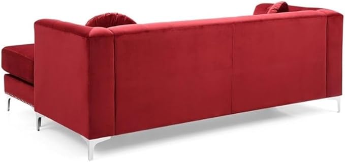 Glory Furniture Pompano Velvet Sofa Chaise in Burgundy