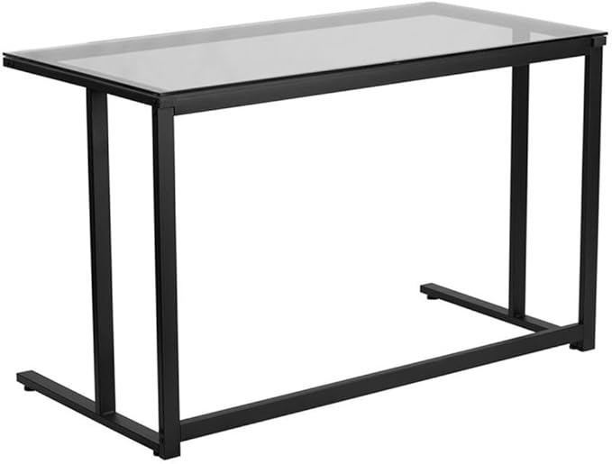 Flash Furniture Singleton Glass Desk with Black Pedestal Metal Frame