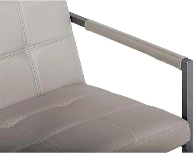 Pemberly Row Small Accent Chair Metal and Leather Pewter Finish Off White Mushroom Color 27.5 W x 30.5 D x 29.25 H Mid-Century Style Living Room or Office Seating Durable Powder-Coated Frame