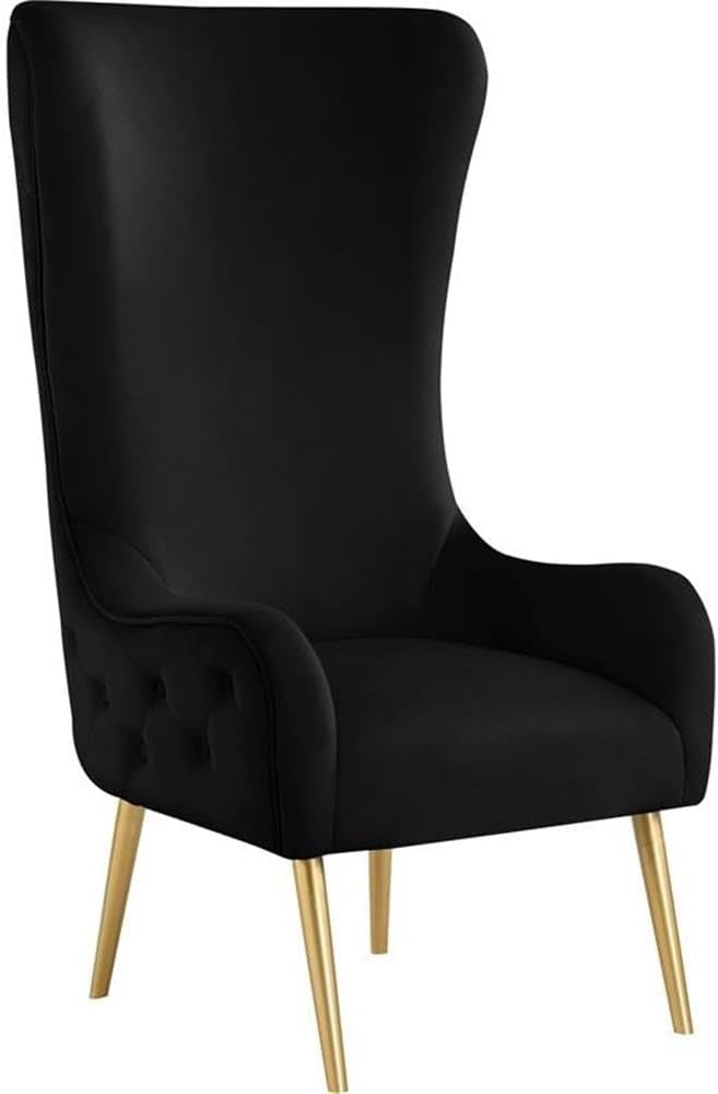 Meridian Furniture 536Black Alexander Collection Modern | Contemporary Velvet Upholstered Accent Chair with Sturdy Gold Metal Legs and Deep Button Tufting on Back 27 W x 33 D x 51 H