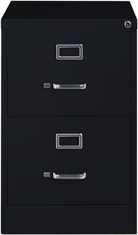 Pemberly Row Metal 2-Drawer Legal Width Vertical Filing Cabinet 26.5 D Black Finish Commercial Grade Steel Construction Ball-Bearing Drawer Slides Lock Included Office Storage Organization